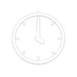 Black and white clock icon showing a round clock face with hour markers and hands.